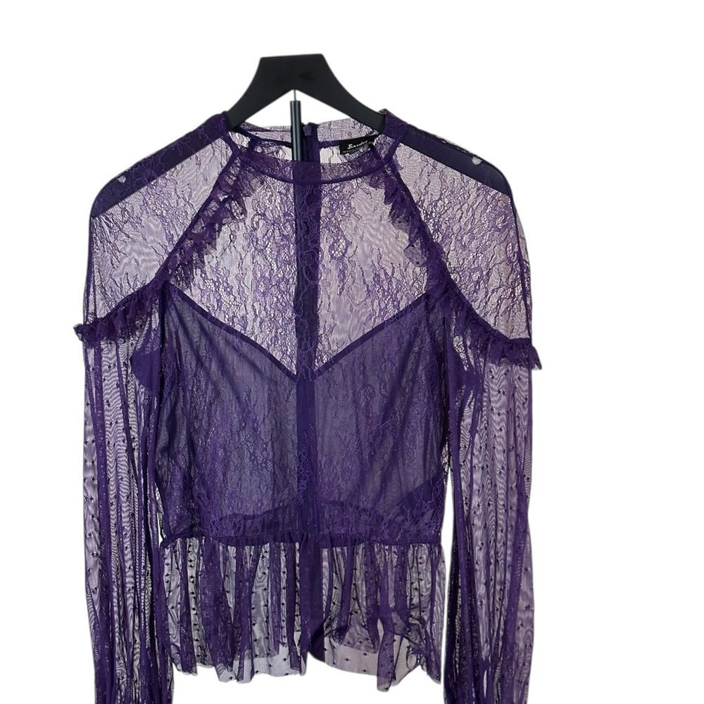 Bardot Purple Sheer Lace Peplum Blouse – Size M / US 8 - Picture 6 of 14